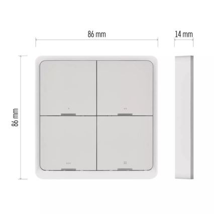 Vypínač 4-tlačidlový GoSmart 1xCR2430 Tuya biela