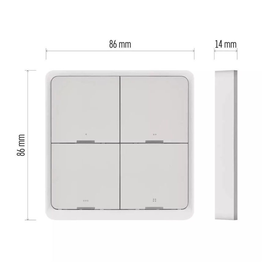 Vypínač 4-tlačidlový GoSmart 1xCR2430 Tuya biela