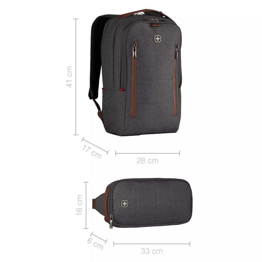 Wenger - Batoh na notebook 15 l 16" s vreckom na tablet 12" + crossbody taška City Upgrade 2v1 šedá