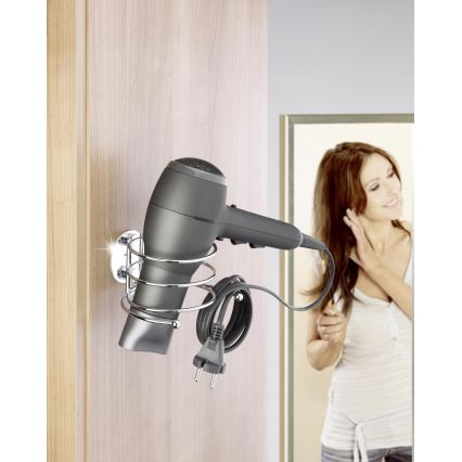 WENKO 18770100-Držiak na fén TURBO-LOC okrúhly oceľový 14x11,5 cm lesklý chróm