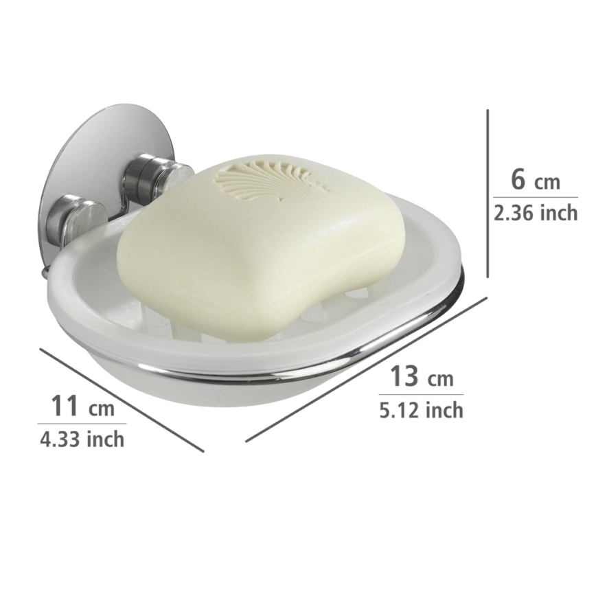 WENKO 18776100-Mydelnička TURBO-LOC KRUHOVÁ OCEĽ 13x11 cm lesk. chróm/biela