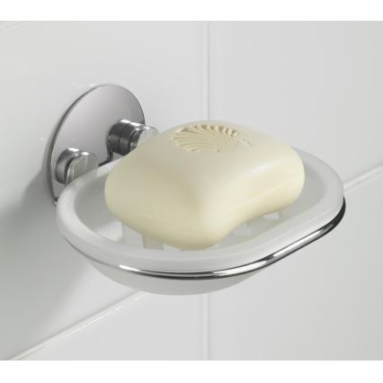 WENKO 18776100-Mydelnička TURBO-LOC KRUHOVÁ OCEĽ 13x11 cm lesk. chróm/biela