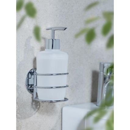 WENKO 18777100-Dávkovač na mydlo TURBO-LOC RUND STAHL 7,5x16,5 cm lesklý chróm/biela