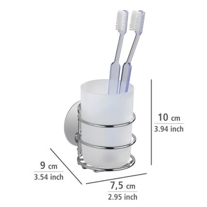 WENKO 18779100-Pohárik na zubné kefky TURBO-LOC RUND STAHL 7,5x9 cm lesklý chróm/biela