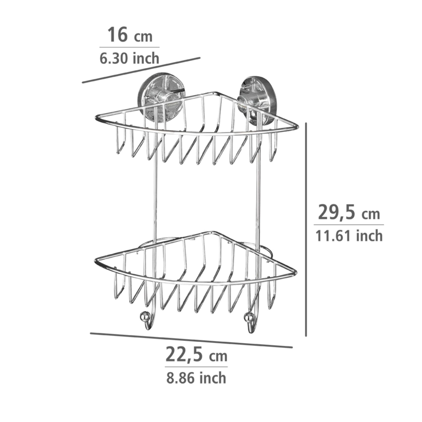 WENKO 20888100 - Rohový regál VACUUM-LOC okrúhly oceľový 22,5 x 29,5 cm, lesklý chróm