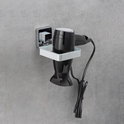 WENKO 22682100 -Držiak na fén VACUUM-LOC QUADRO ED 13,5x14 cm strieborný/chróm