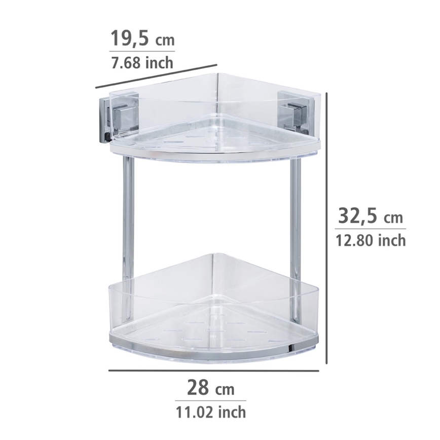 WENKO 22690100-Rohová polica VACUUM-LOC QUADRO ED 28x32,5 cm strieborná/lesklý chróm