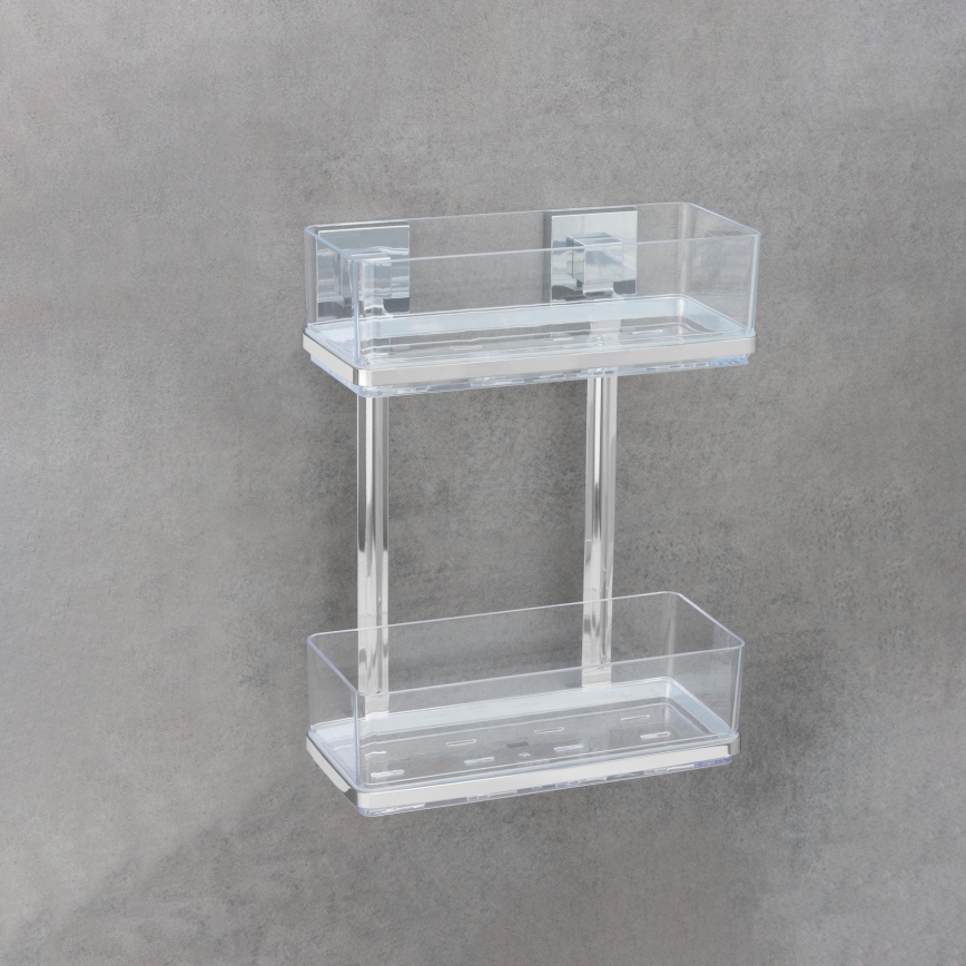 WENKO 22691100-Polica VACUUM-LOC QUADRO ED 25,5x32,5 cm strieborná/lesklý chróm/priehľadná