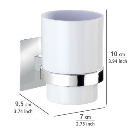 WENKO 23847800-Kelímok na zubné kefky TURBO-LOC QUADRO ED. 7x9,5 cm lesklý chróm/biela