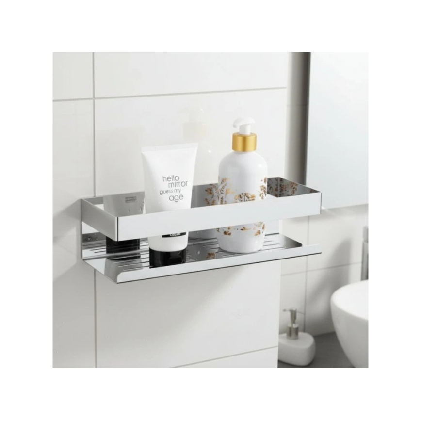 WENKO 25413100-Polica TURBO-LOC GENOVA SHINE 30x10,5 cm strieborná