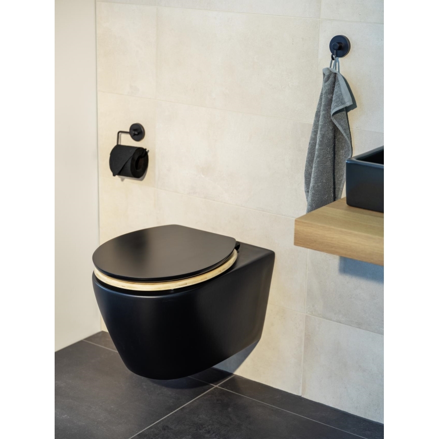 WENKO 25772100 - WC sedadlo BAMBUZA 37x44 cm čierna/hnedá/lesklý chróm