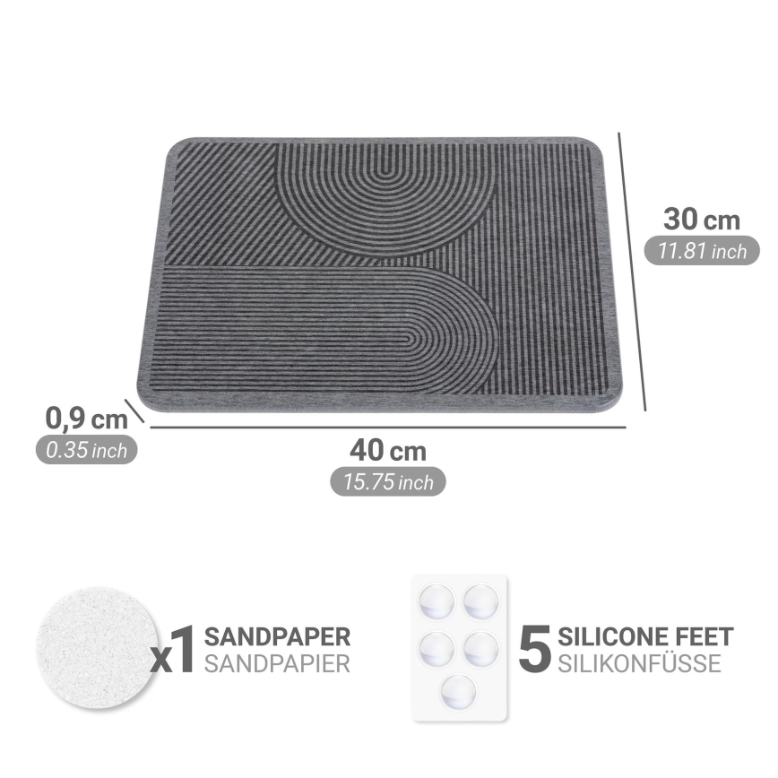 WENKO 54955100 - Odkvapkávacia podložka DAMON 40 x 30 cm, diatomitová / sivá