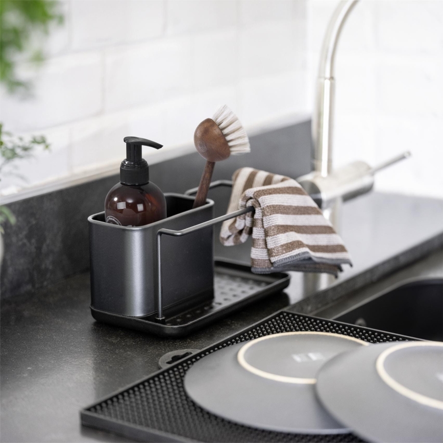 WENKO 55078100 - Organizér BLACK OUTDOOR KITCHEN 21x12 cm nerez/čierna