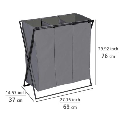 WENKO 71297800 - Kôš na bielizeň TRIO 69x76 cm sivá/čierna