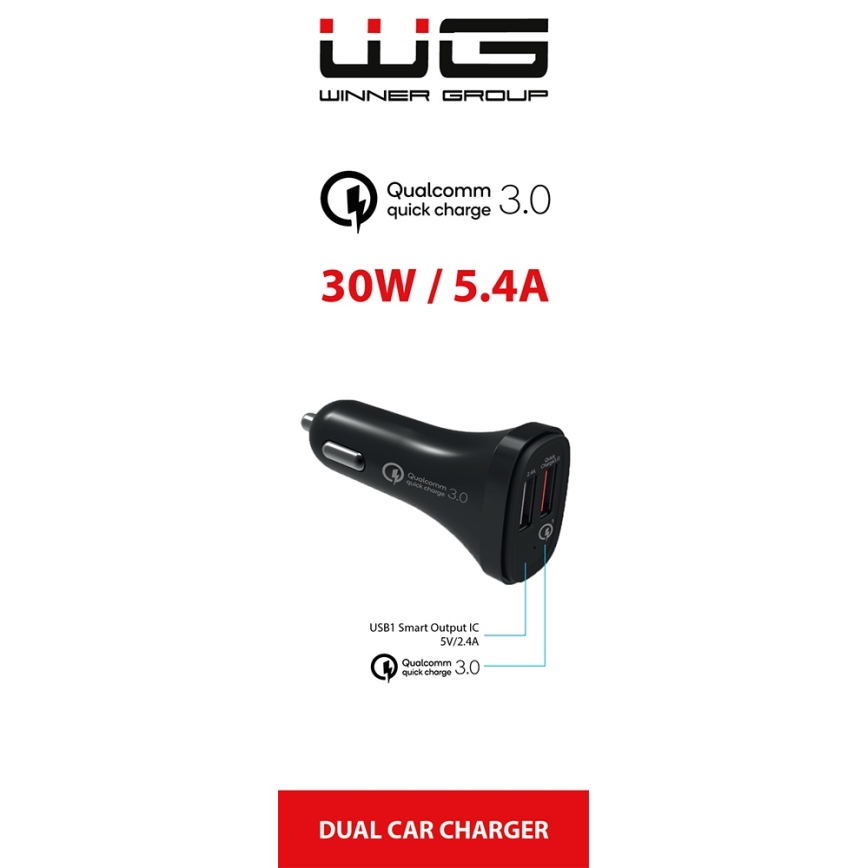 Winner Group - Autonabíjačka 2xUSB-A Power Delivery 30W čierna