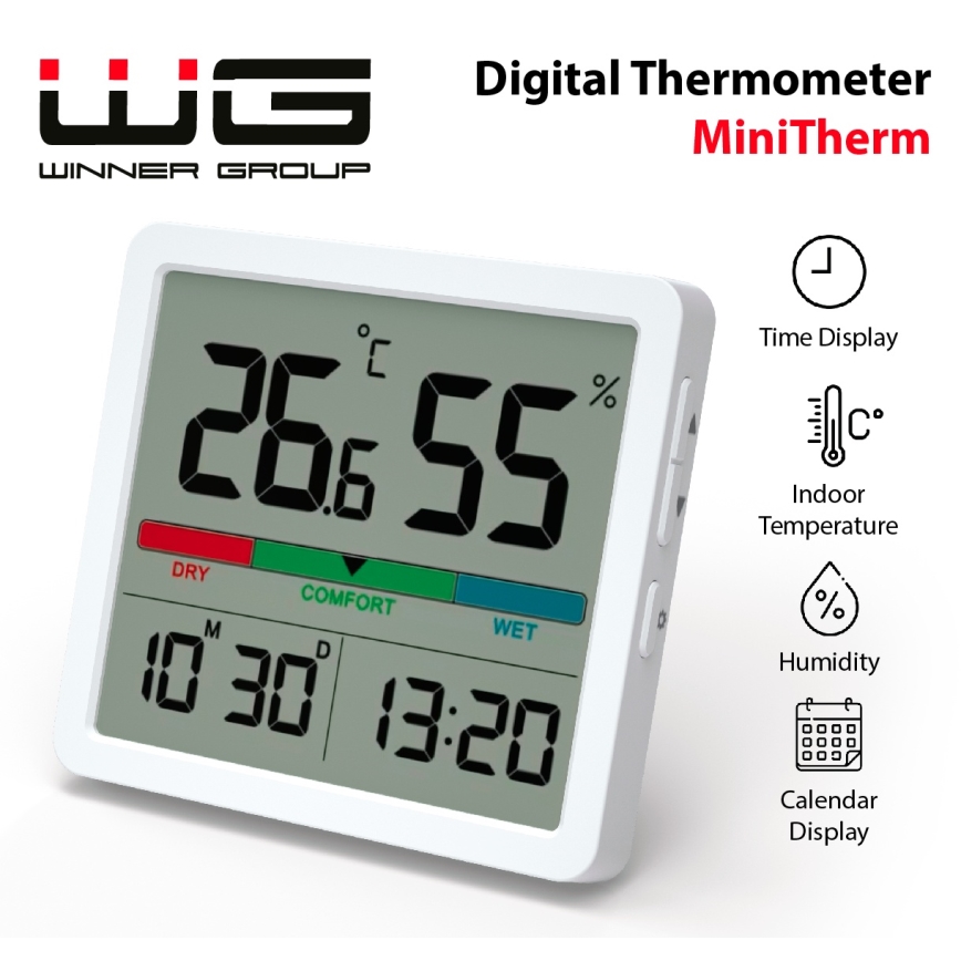 Winner Group - Digitálny teplomer s LCD displejom a vlhkomerom 2xCR2032 biela