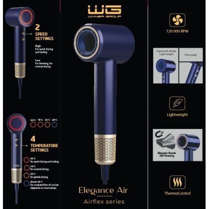 Winner Group - Fén s ionizátorom Elegance Air 1600W/230V modrá SCHUKO