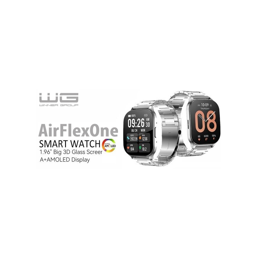 Winner Group - Inteligentné hodinky AirFlexOn 300 mAh IP68 strieborná