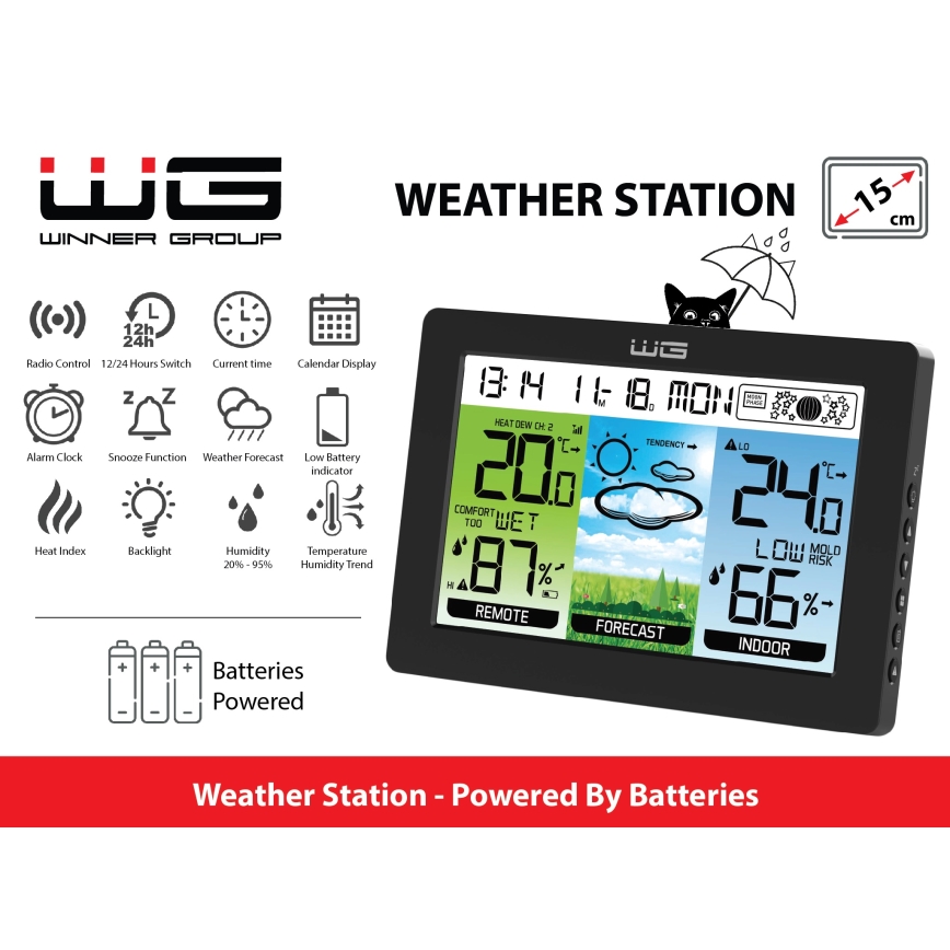 Winner Group - Meteostanica s LCD displejom a budíkom 5xAAA