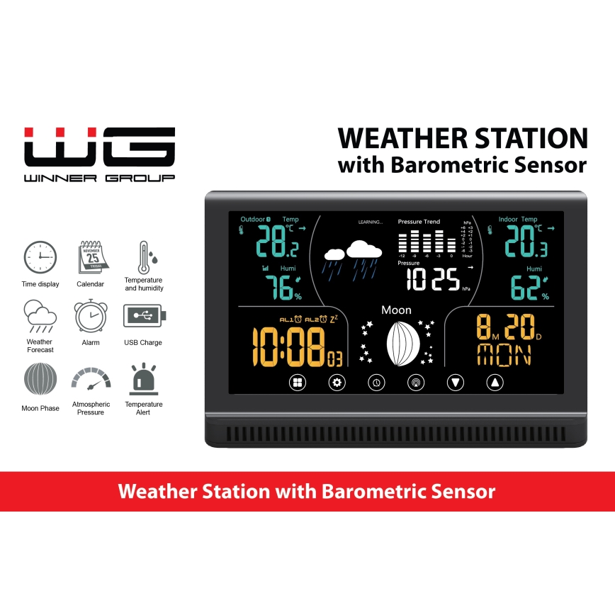 Winner Group - Meteostanica s LCD farebným dispejom a budíkom 5xAAA