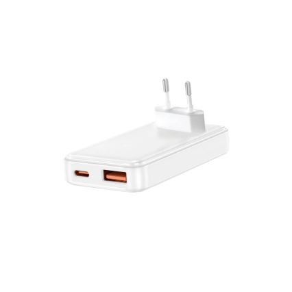 Winner Group - Nabíjací adaptér GaN 1× USB-A + 1× USB-C 30 W biely