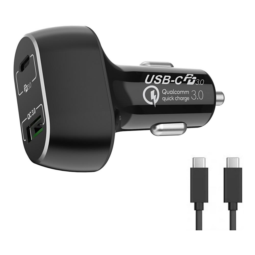 Winner Group - Nabíjačka do auta 1xUSB-C + 1xUSB-A Power Delivery 63W + USB kábel USB-C / USB-C 1 m čierna