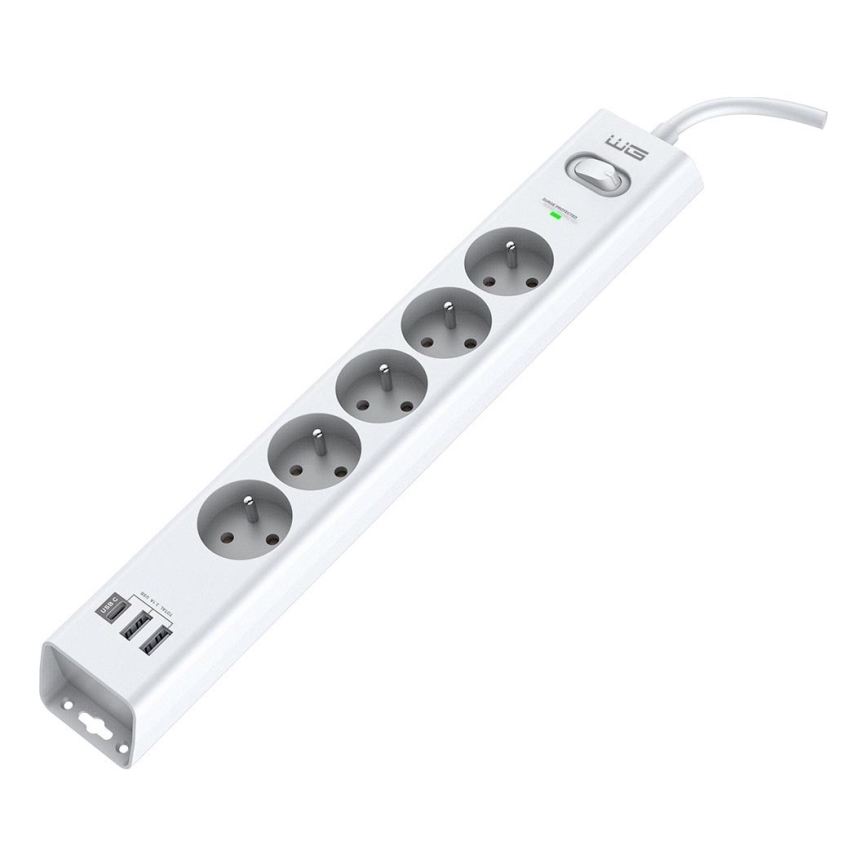 Winner Group - Prepäťová ochrana 5Z + 2xUSB-A + 1xUSB-C biela
