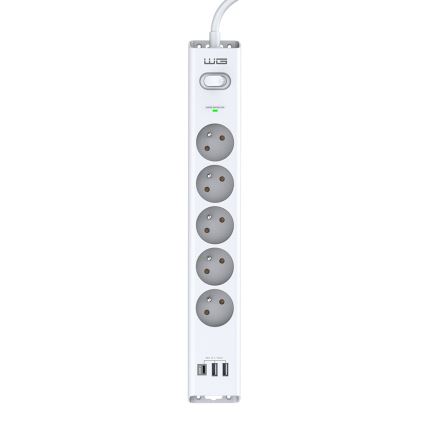Winner Group - Prepäťová ochrana 5Z + 2xUSB-A + 1xUSB-C biela