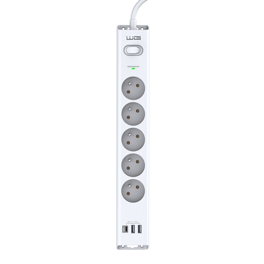 Winner Group - Prepäťová ochrana 5Z + 2xUSB-A + 1xUSB-C biela