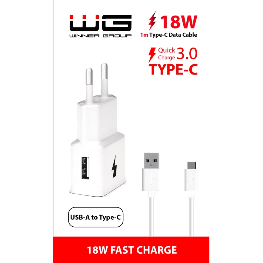 Winner Group- Rychlonabíjací adaptér 1xUSB-A PD 18W + USB kábel USB-C / USB-A 1m
