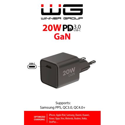 Winner Group - Rychlonabíjací adaptér 1xUSB-C Power Delivery 20W čierna