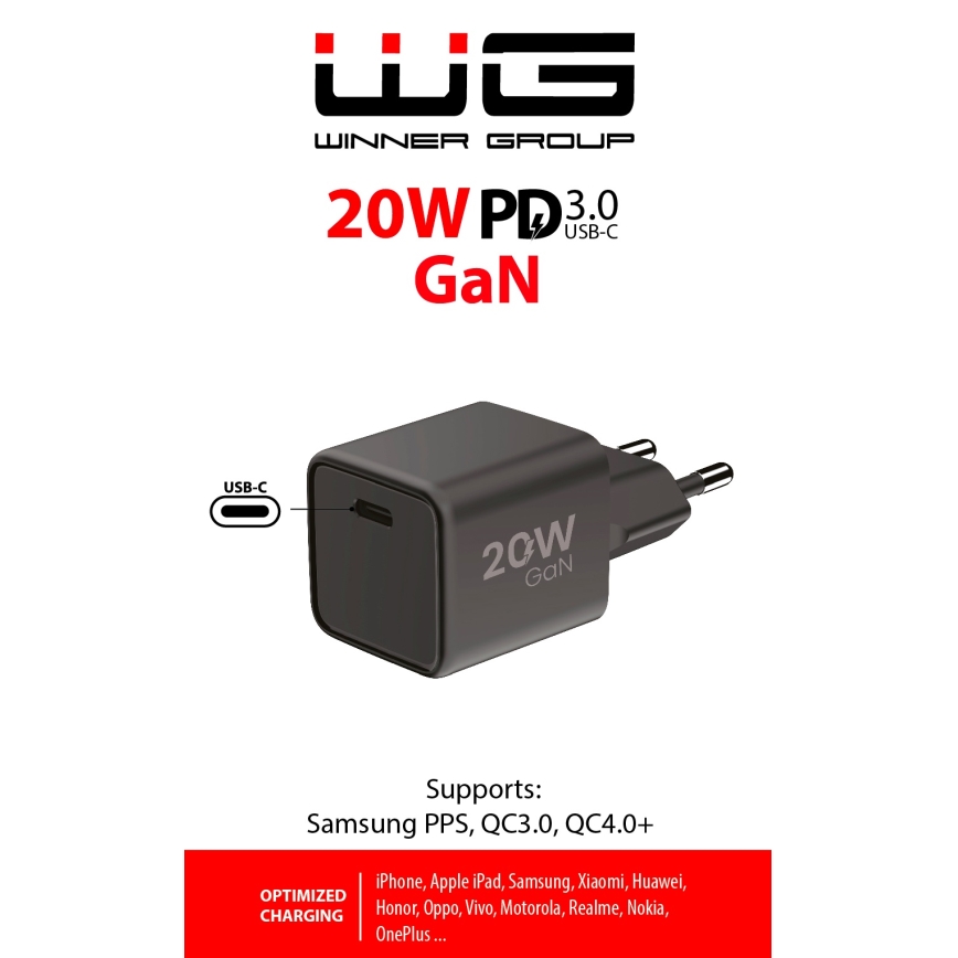 Winner Group - Rychlonabíjací adaptér 1xUSB-C Power Delivery 20W čierna