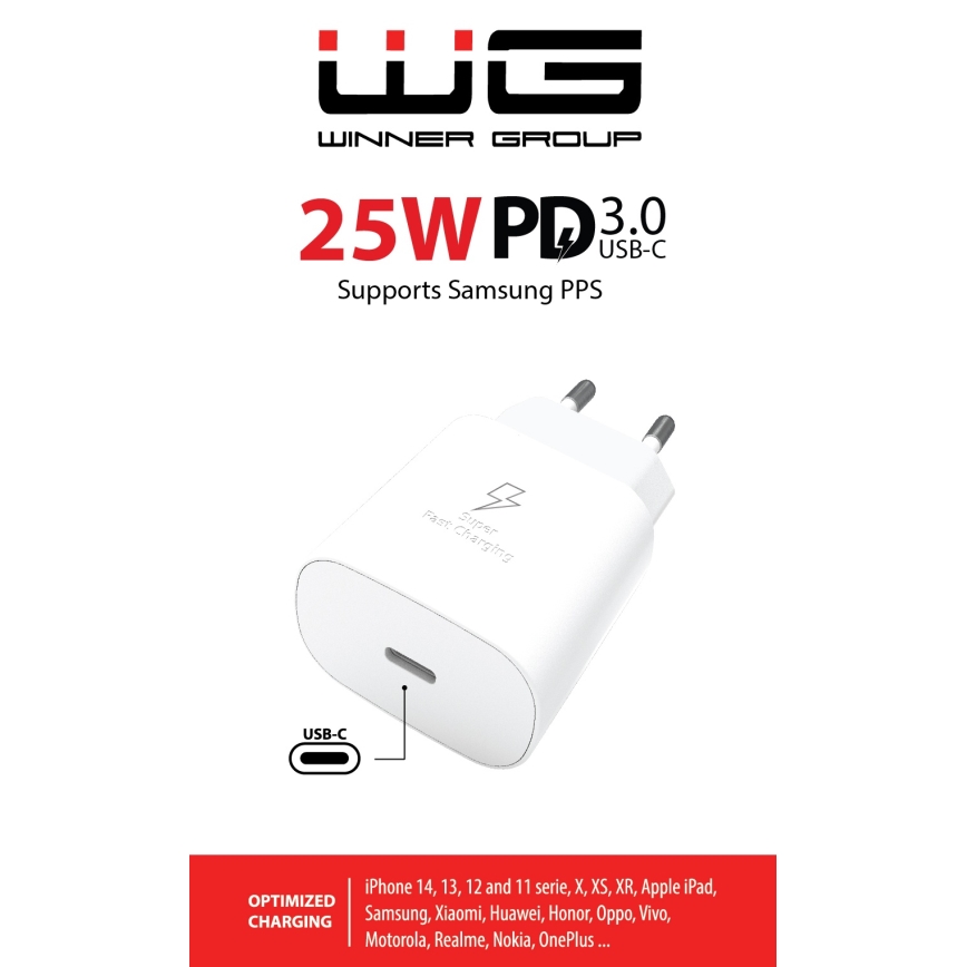 Winner Group - Rychlonabíjací adaptér 1xUSB-C Power Delivery 25W biela