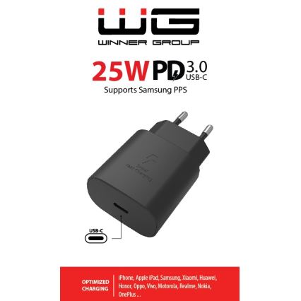 Winner Group - Rychlonabíjací adaptér 1xUSB-C Power Delivery 25W čierna