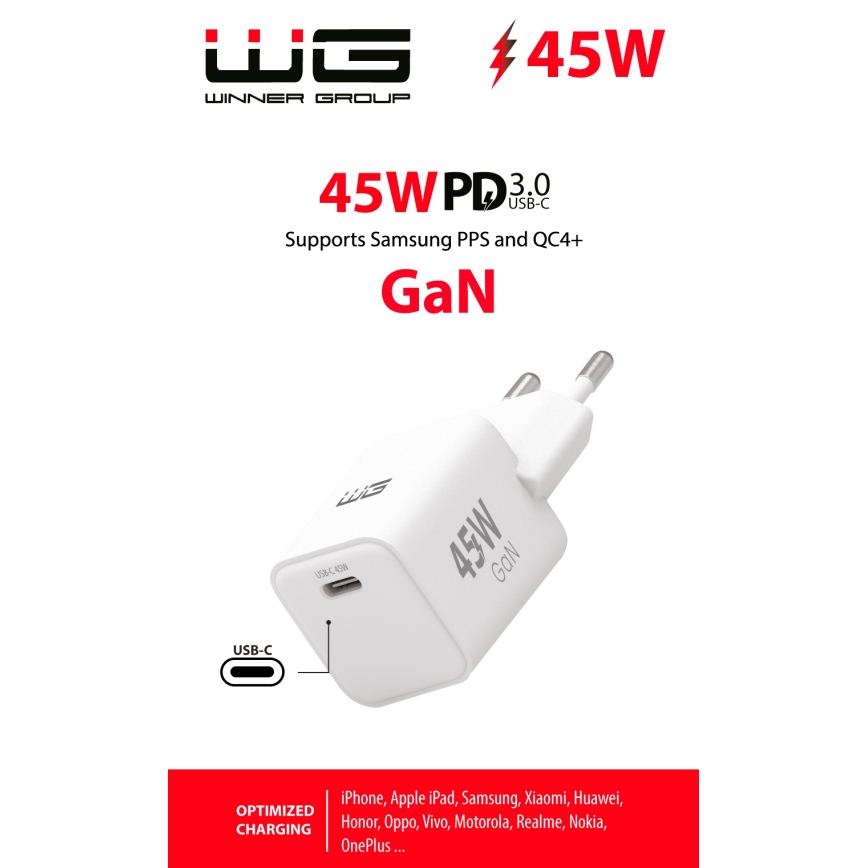 Winner Group - Rychlonabíjací adaptér 1xUSB-C Power Delivery 45W biela