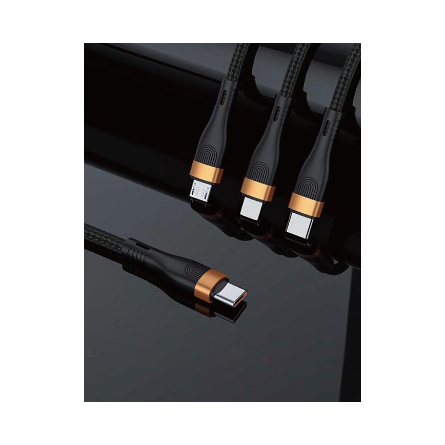 Winner Group -USB kábel 3v1 USB-C / Lightning, USB-C a Micro USB 100W 1,5m čierna