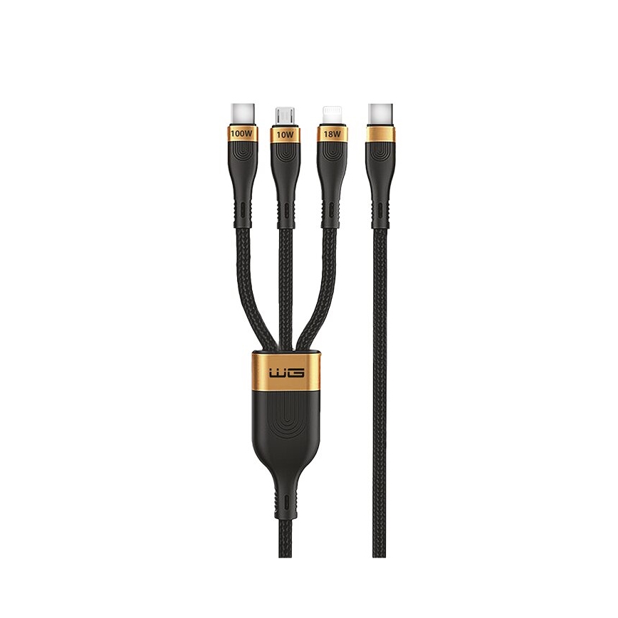 Winner Group -USB kábel 3v1 USB-C / Lightning, USB-C a Micro USB 100W 1,5m čierna