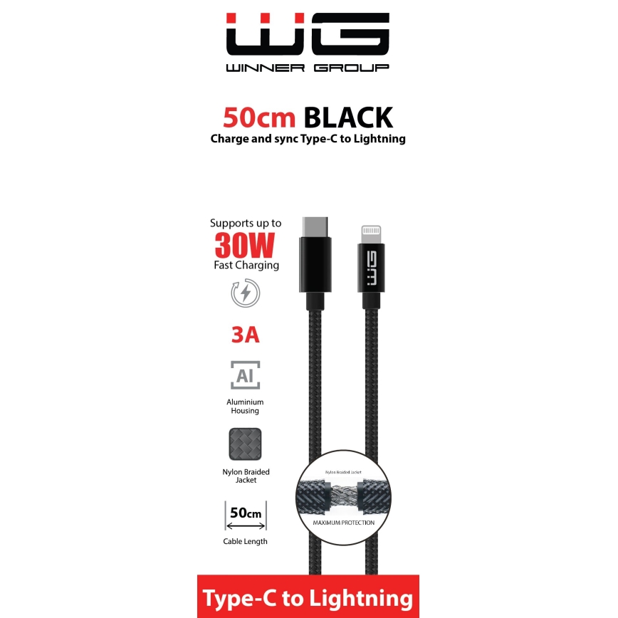 Winner Group - USB kábel Lightning / USB-C 60W 50cm čierna