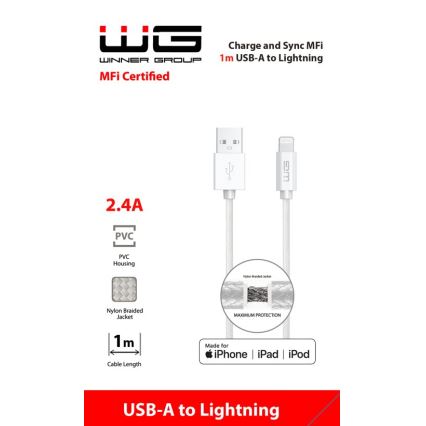 Winner Group - USB kábel MFI Lightning / USB-A 1m biela