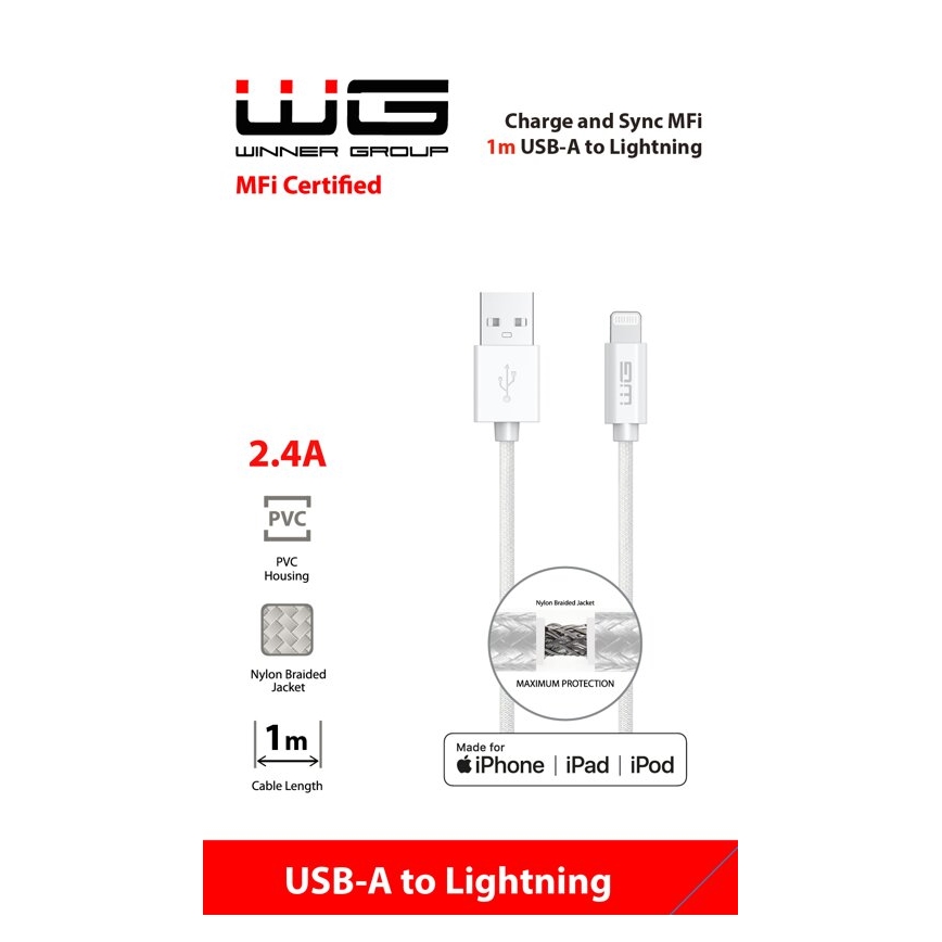 Winner Group - USB kábel MFI Lightning / USB-A 1m biela