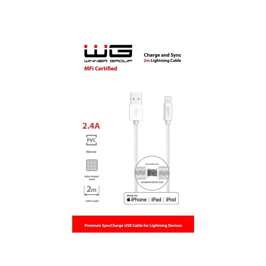Winner Group - USB kábel MFI Lightning / USB-A 2m biela