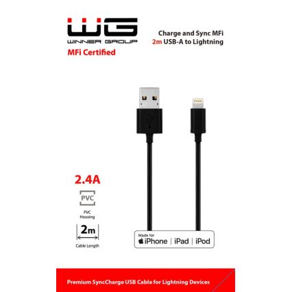 Winner Group - USB kábel MFI Lightning / USB-A 2m čierna