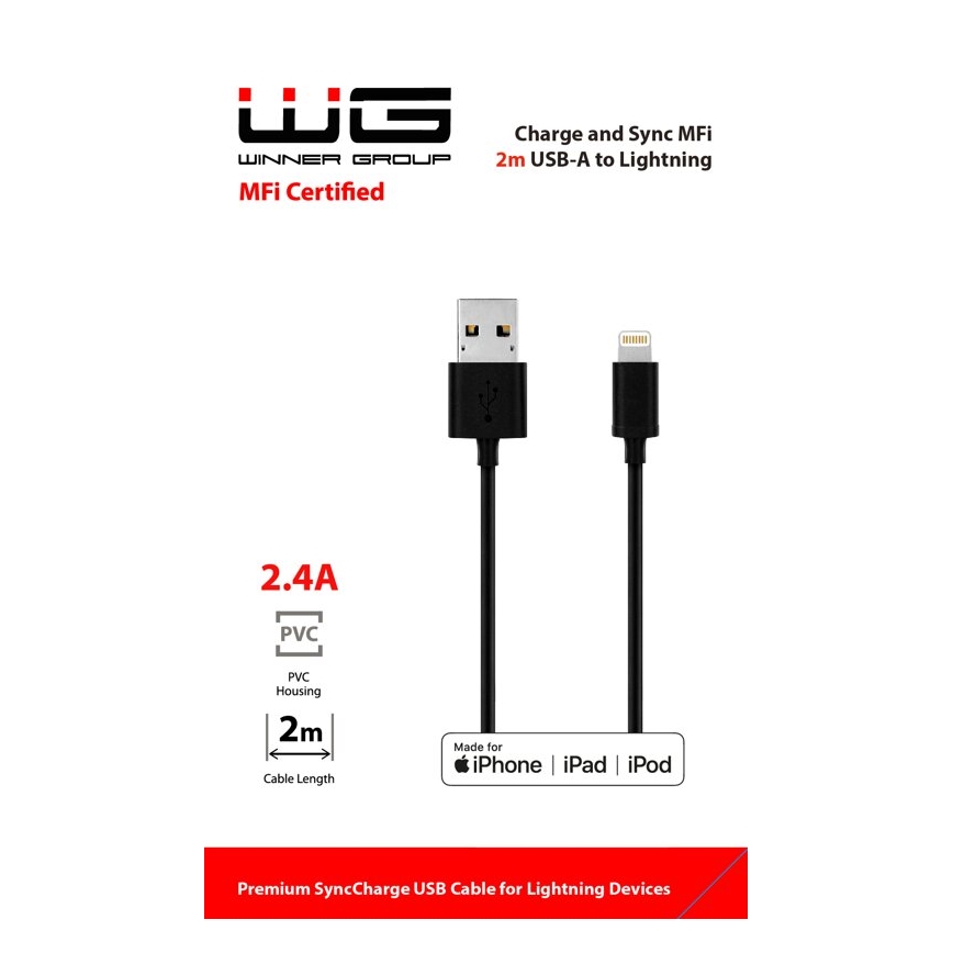 Winner Group - USB kábel MFI Lightning / USB-A 2m čierna