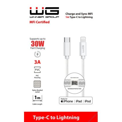 Winner Group - USB kábel MFI Lightning / USB-C 1m biela