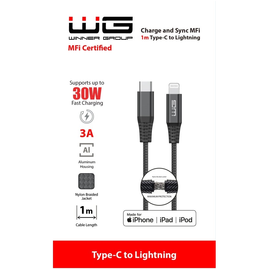 Winner Group - USB kábel MFI Lightning / USB-C 1m čierna