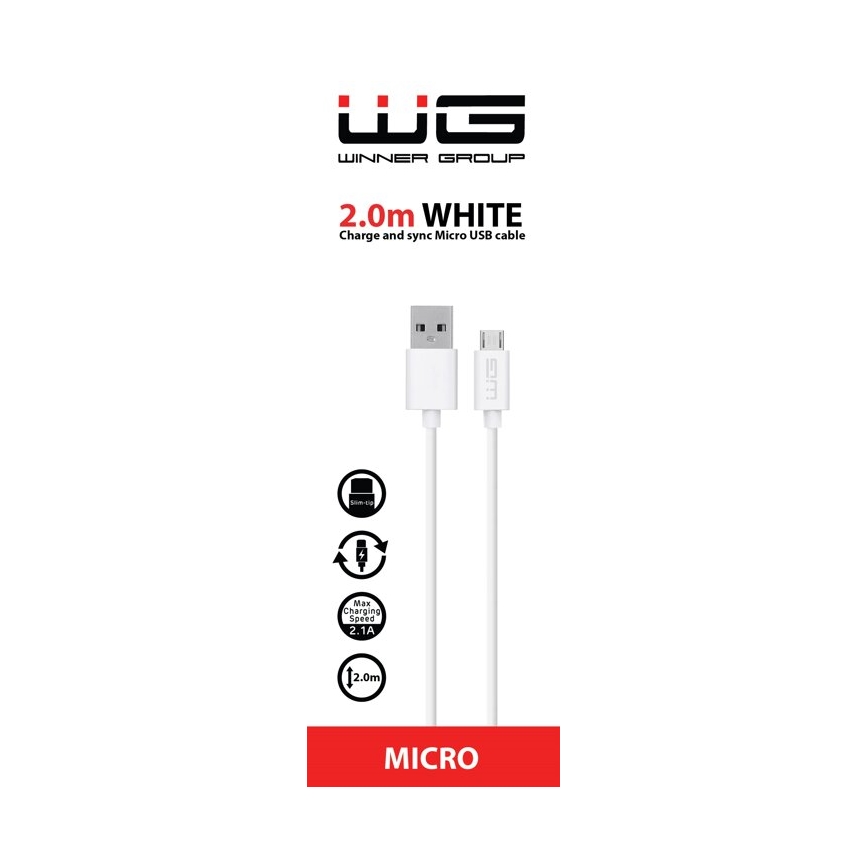 Winner Group - USB kábel Micro USB / USB-A 2m biela