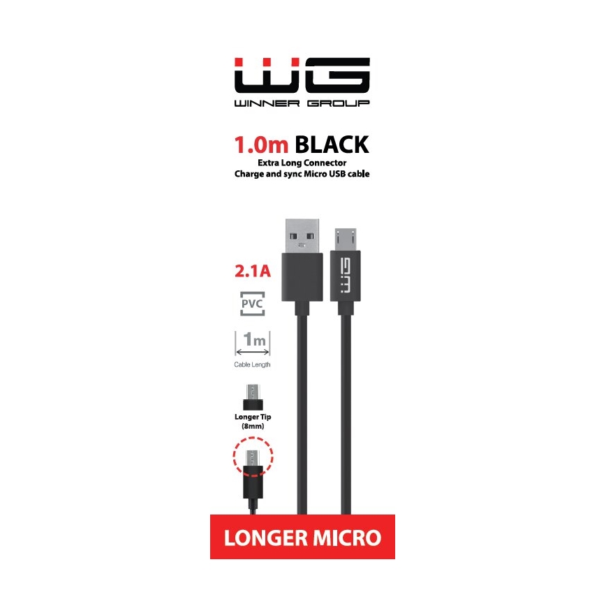 Winner Group - USB kábel predĺžený Micro USB / USB-A 1m čierna