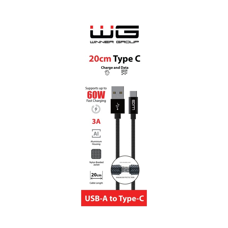 Winner Group - USB kábel USB-C / USB-A 20cm čierna