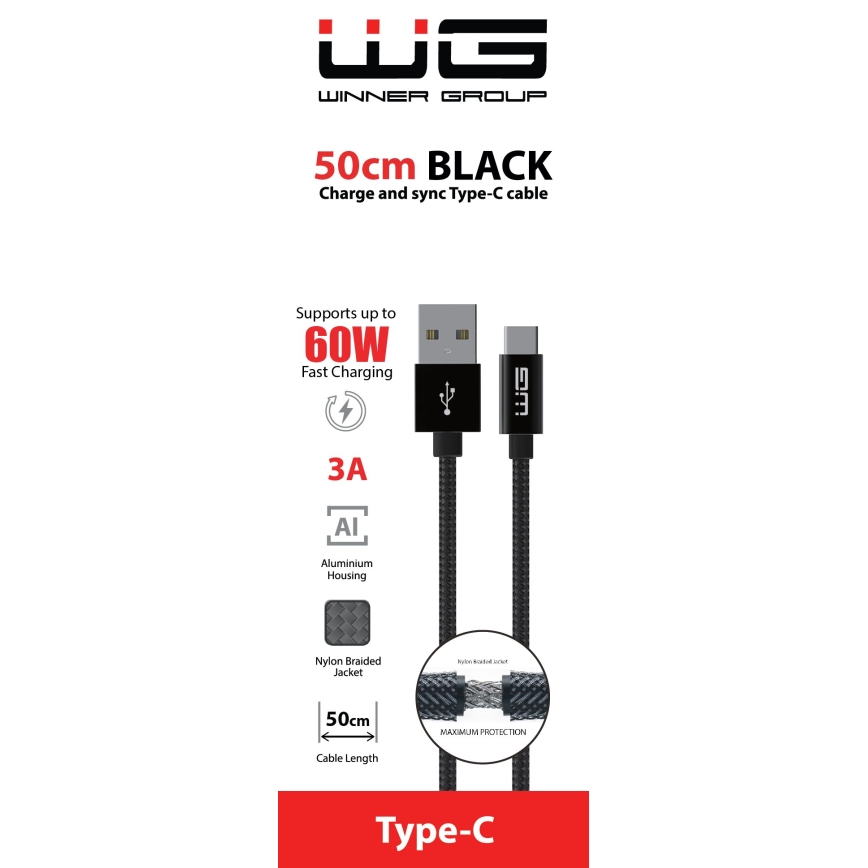 Winner Group - USB kábel USB-C / USB-A 50cm čierna