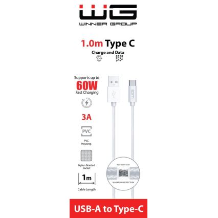 Winner Group - USB kábel USB-C / USB-A 60W 1m biela